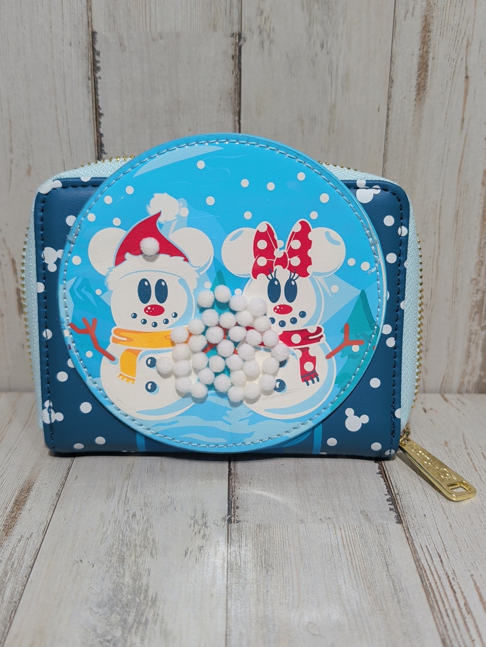 Loungefly x Disney Blue Snow Globe Mickey Minnie Mouse Zip Wallet